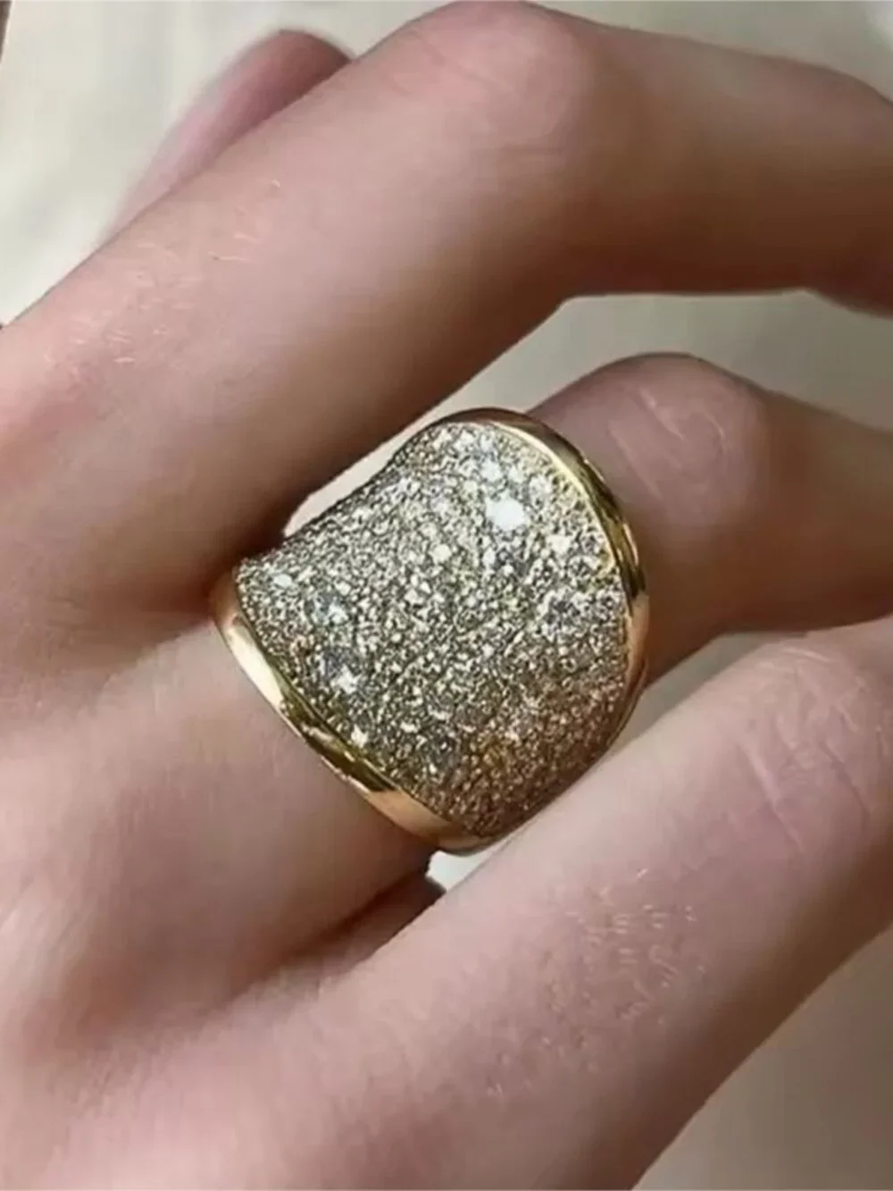 Glam Luxury Gold Crystal Pave Cocktail Ring
